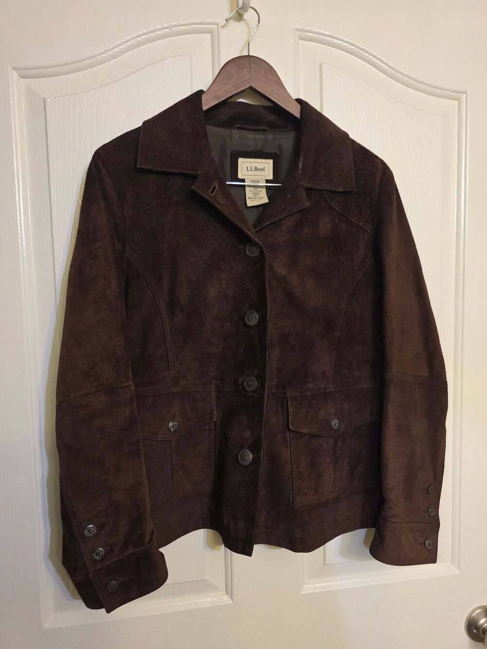 L.L. Bean Women's Brown Suede Leather Button-Front Jacket TURKEY